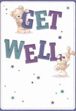 This charming get well card embodies Sydenham Hill's inviting character, offering a playful scene that brims with comfort and encouragement. Two whimsical friends-a teddy bear and a puppy-seem to leap from the creamy page, their joyful postures holding aloft vibrant letters that spell out 'Get Well' in shades of teal and deep indigo. Sparkling stars in blue and purple scatter across the pristine background, infusing the scene with a sense of possibility and magical optimism, much like a stroll beneath the leafy canopies of Sydenham Hill's beloved parks. The details-the bear's soft, fluffy coat, the puppy's velvety ears-suggest the warmth of a comforting hug or the softest petals in a bouquet from Sydenham Hill Florist. Every element is rendered to provide the emotional lift needed during difficult times, expressing a gentle kind of care that can brighten hearts and speed recovery for neighbours across the area.